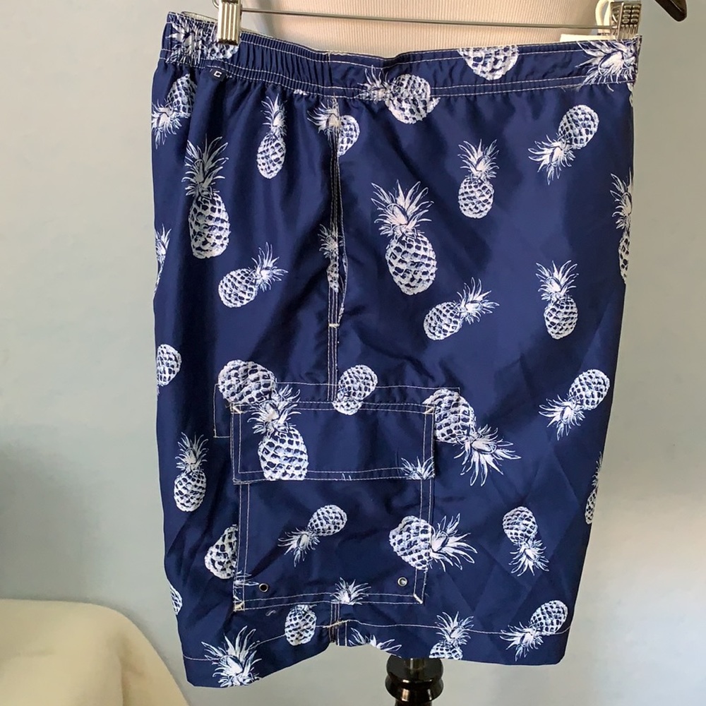 Chaps Navy Blue & White Pineapple Swim Trunks